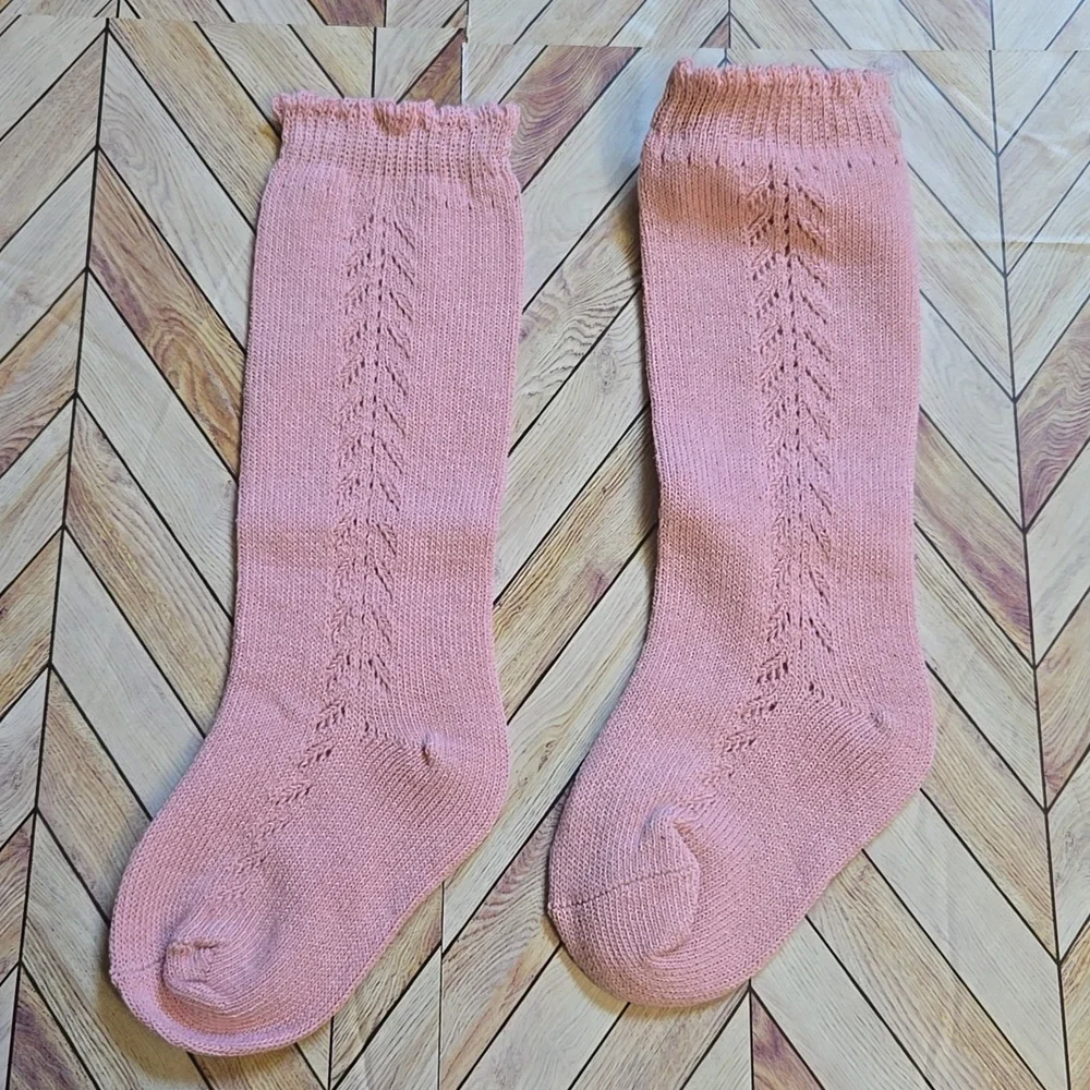 Boho Baby Girl Knee High Blush Pink Trouser Socks Satin Bowknot Ruffle Accessory